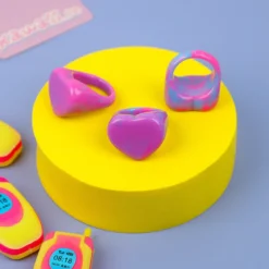 Chonky Ring - Marmorerad Rosa/Lila/Blå Hjärta