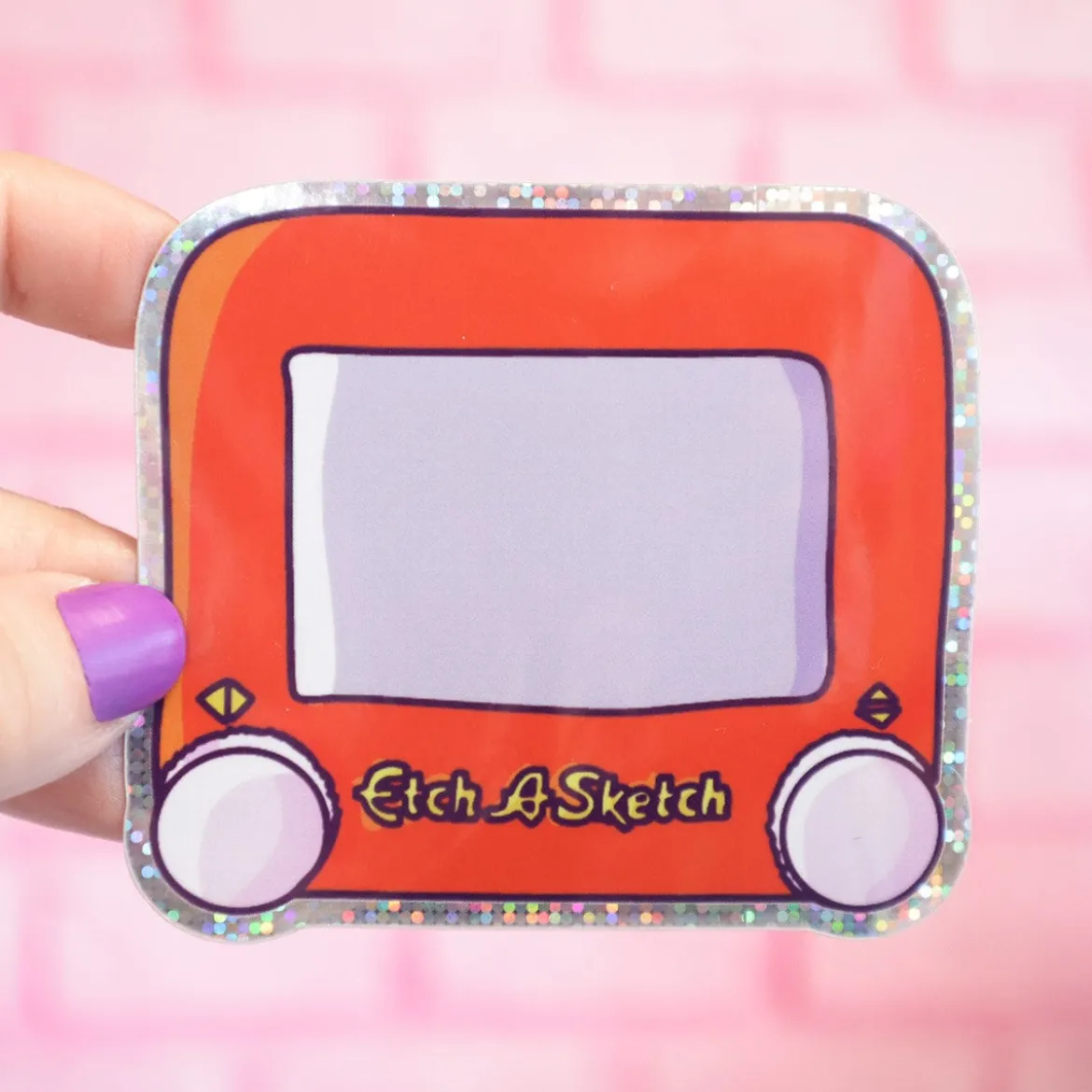 Glittrig sticker - Etch a sketch