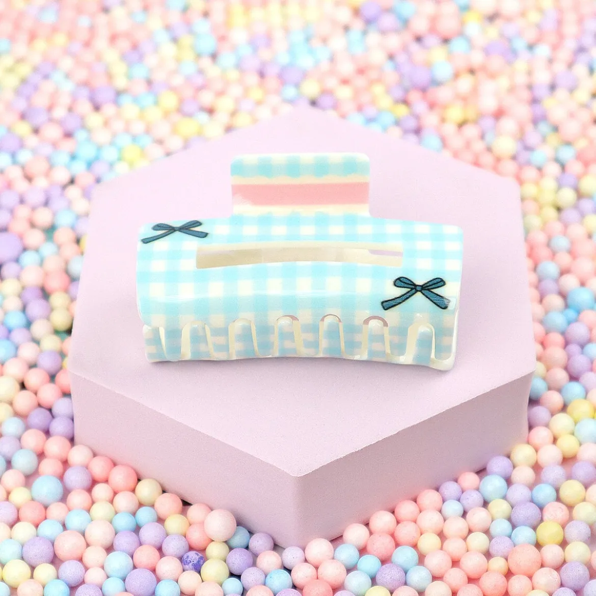 Hårklämma - Gingham Bows Blue