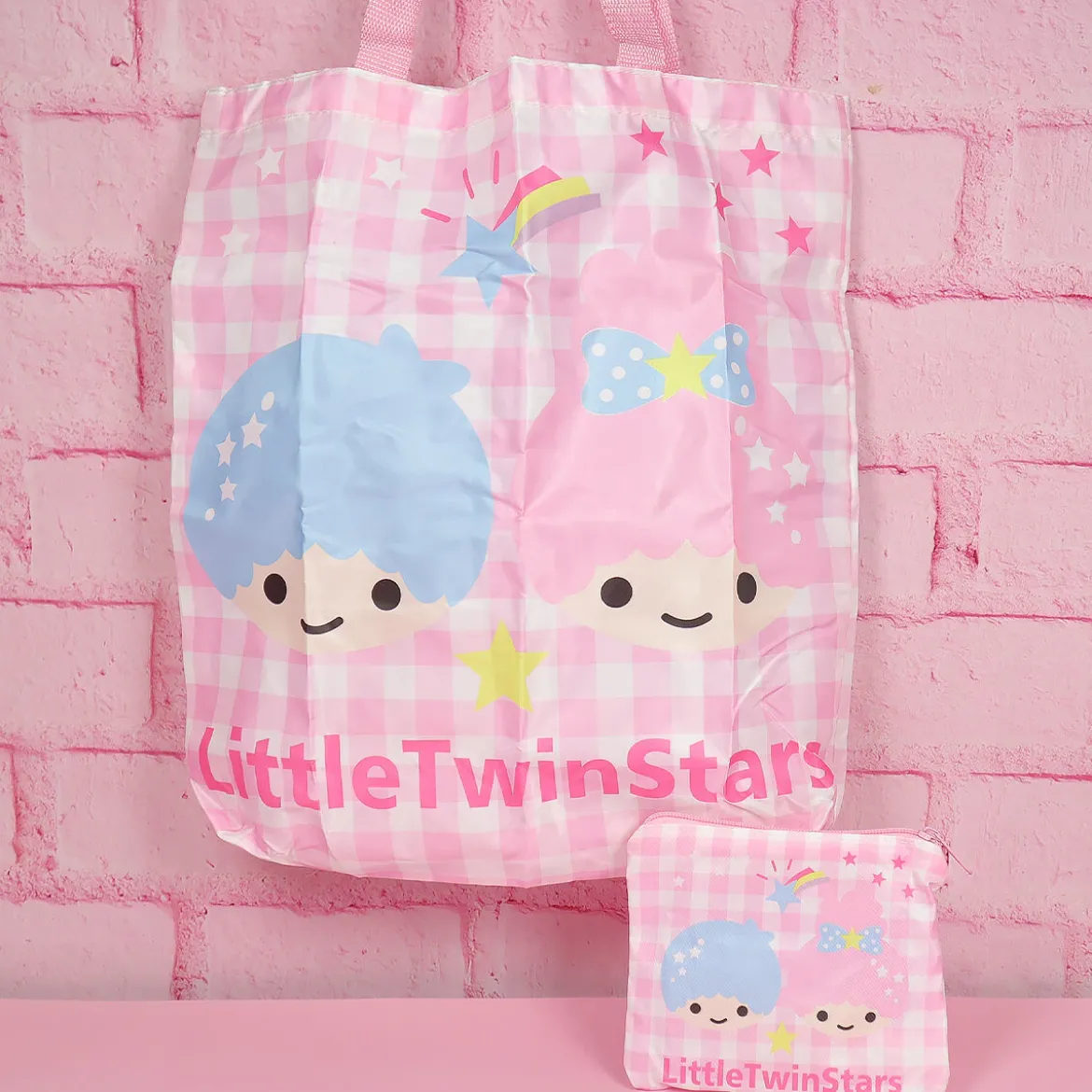 Ihopvikbar shoppingpåse - Rutig Little Twin Stars