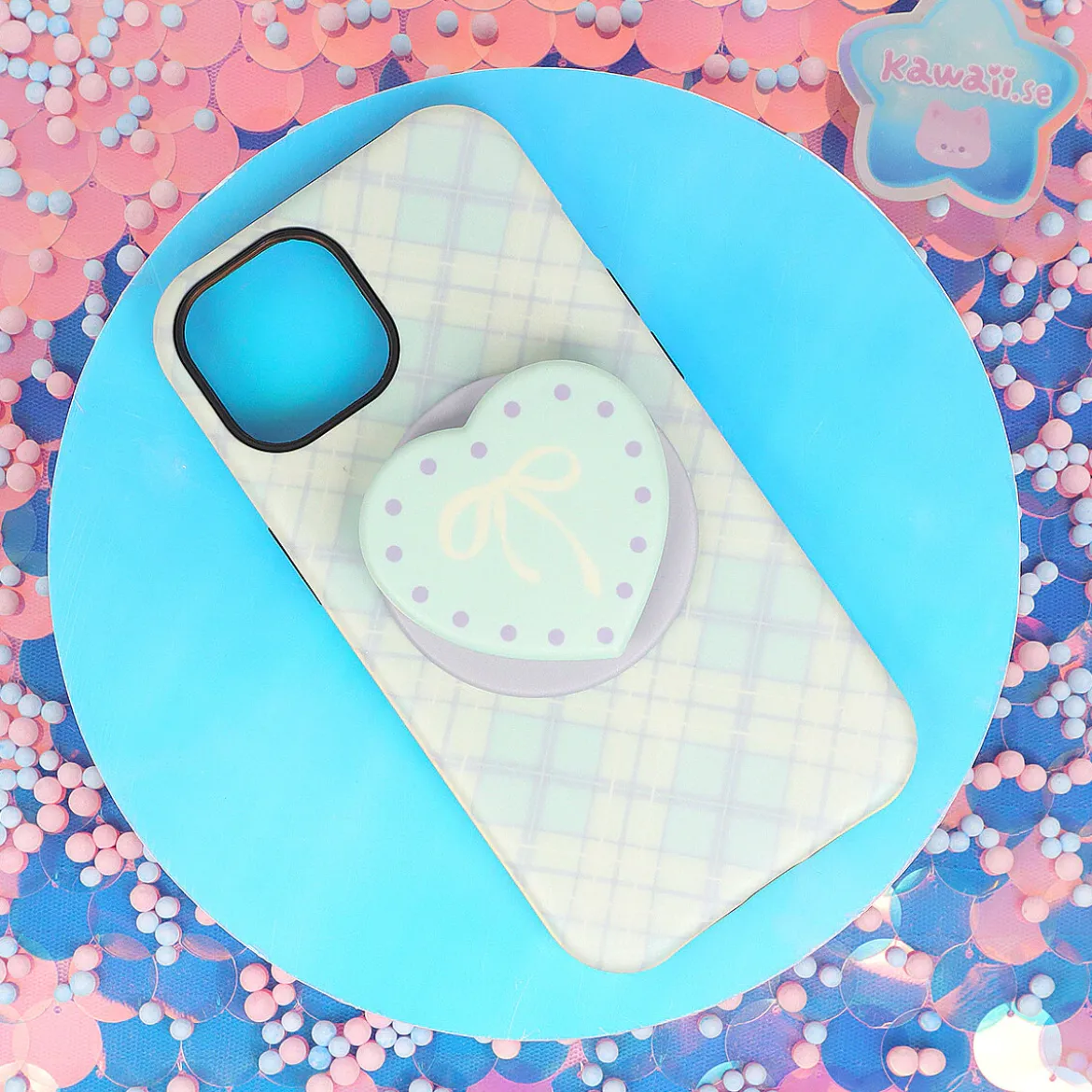 Mobilskal med Magsafe Phone Grip - Pastel Tartan Heart