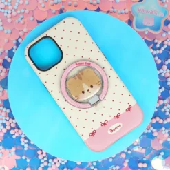 Mobilskal med Magsafe Phone Grip - Cat, Bows & Dots
