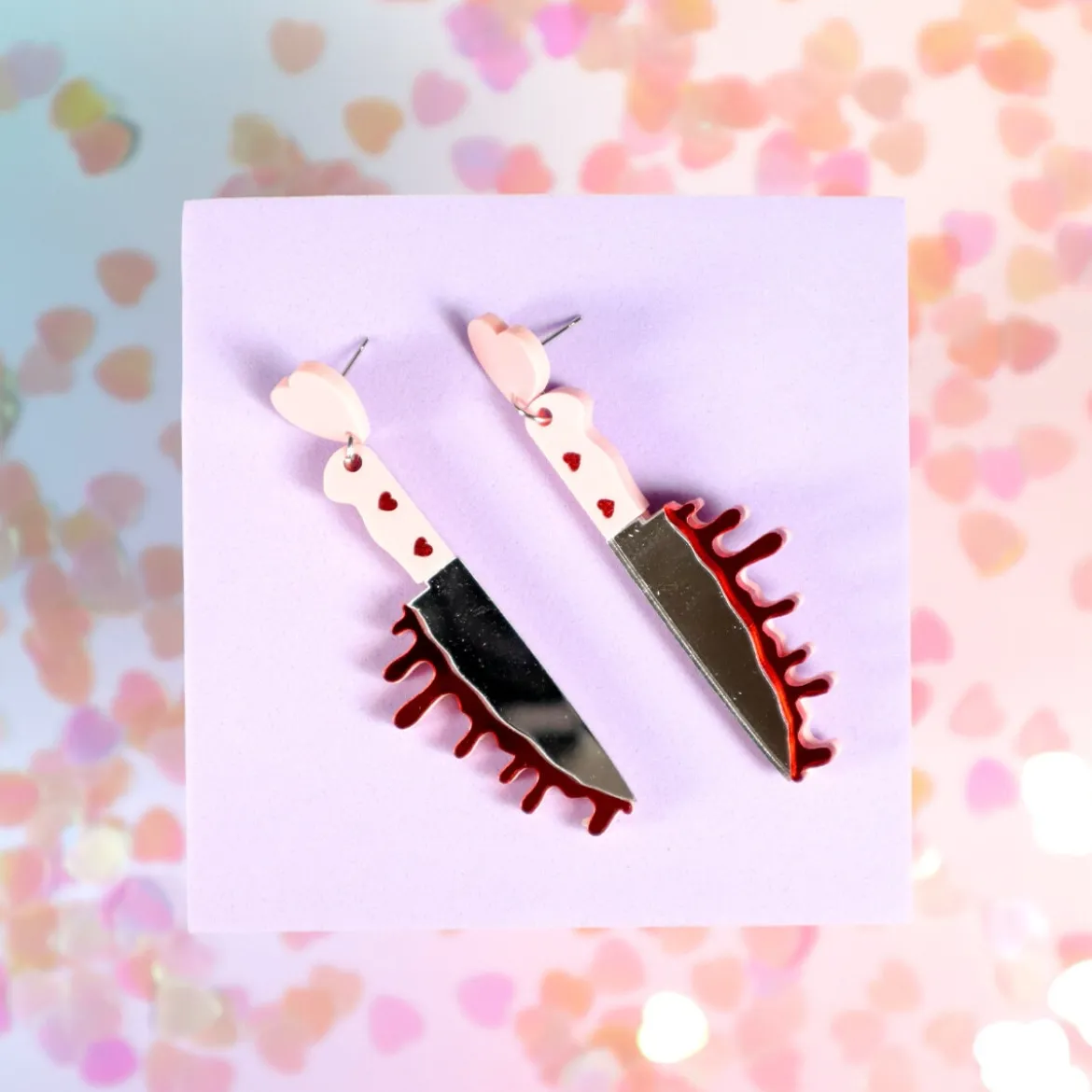 Örhängen - Rosa blodig kniv