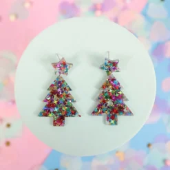 Örhängen - Transparent gran med färgglatt glitter