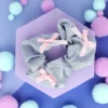 Scrunchie - Faded Gray & Pink Bows
