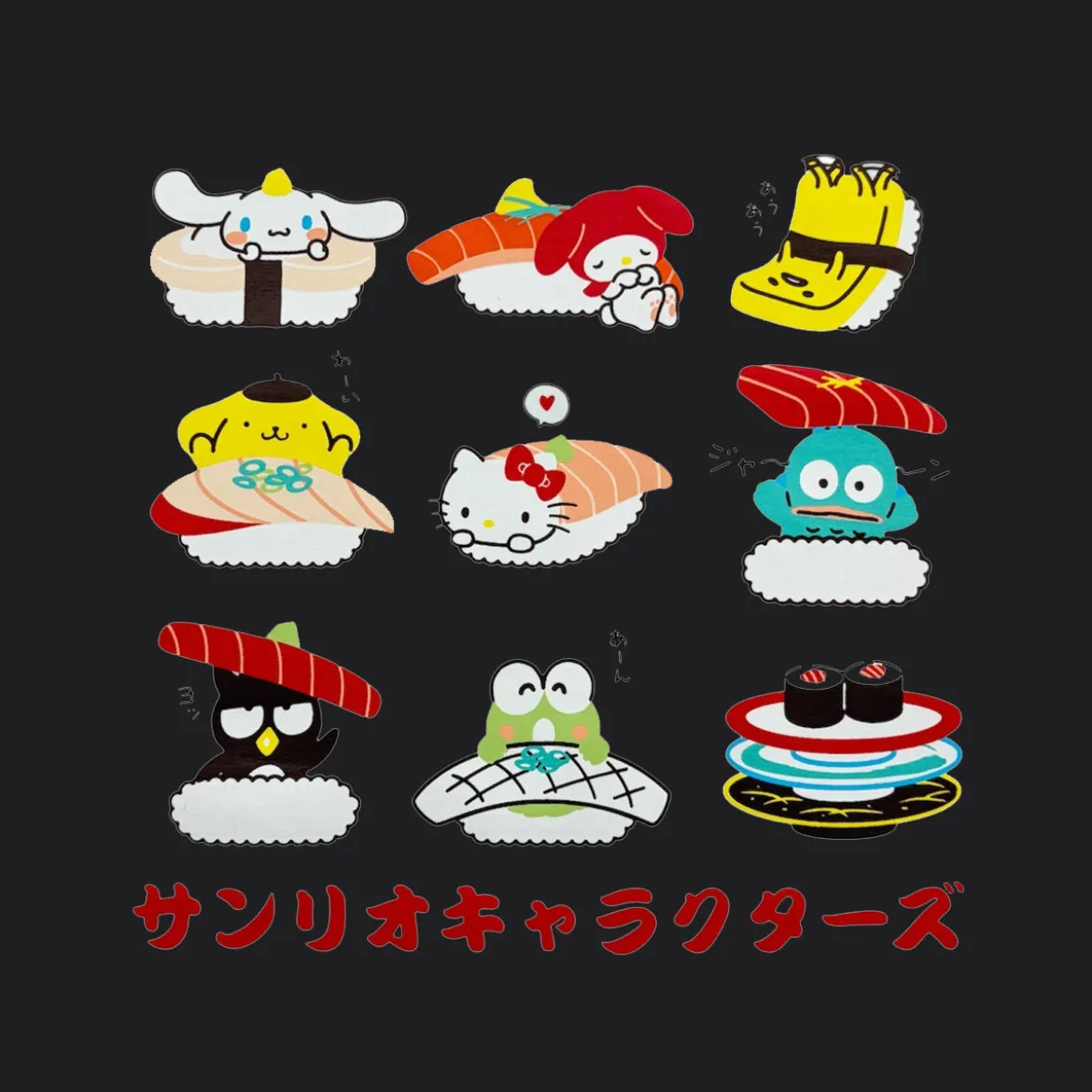 T-Shirt - Sanrio Characters Sushi Black